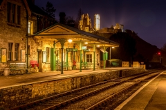 Castle station with castle at night